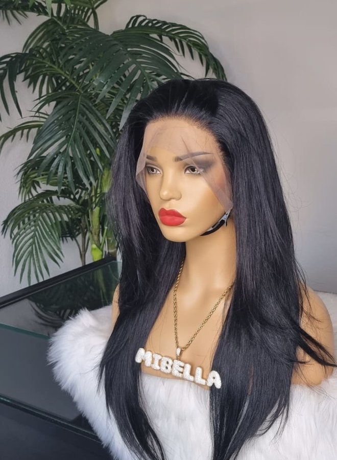 Midnight Princess - Frontal Wig Natural Straight 22" - Colored Raw Indian Hair - Jet Black