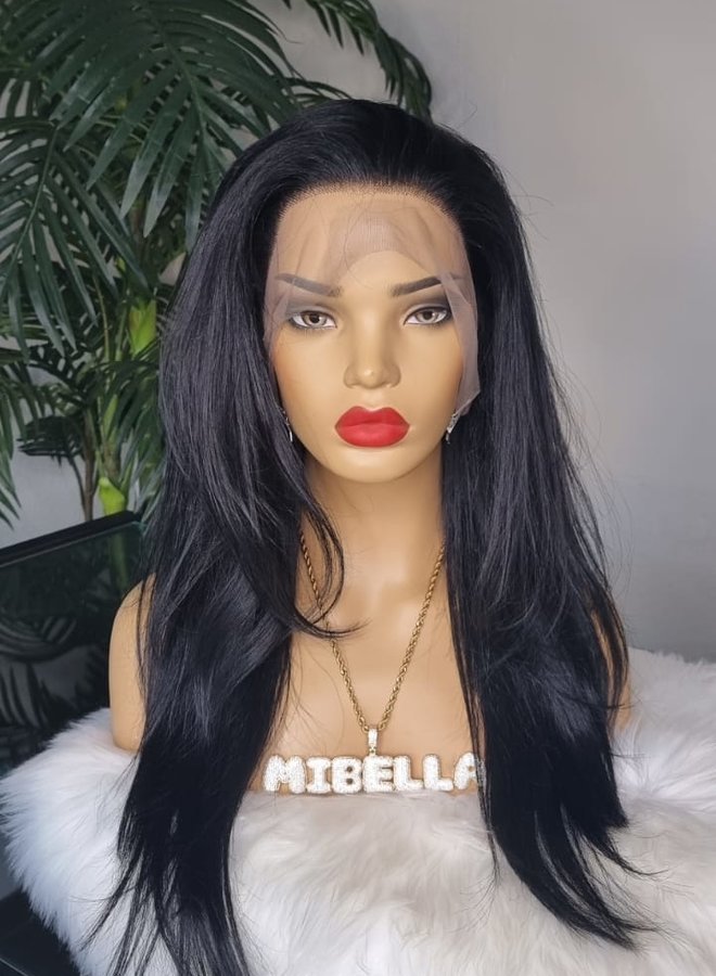 Midnight Princess - Frontal Wig Natural Straight 22" - Colored Raw Indian Hair - Jet Black