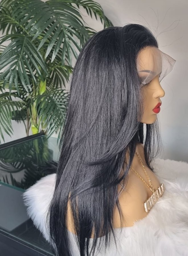 Midnight Princess - Frontal Wig Natural Straight 22" - Colored Raw Indian Hair - Jet Black