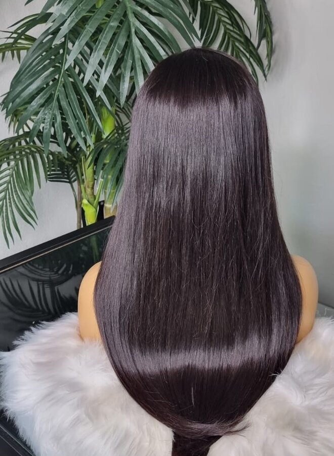 Dark Berry - 7x7 Closure Wig Natural Straight 20" - Made With 100% Single Donor Raw Vietnamese Hair