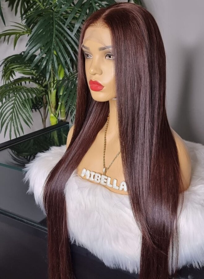 Cocoa Bonita - Frontal Wig Choco Brown Straight 30" - Made With Single Donor Raw Vietnamese Hair