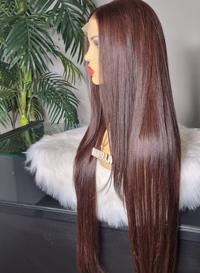 Cocoa Bonita - Frontal Wig Choco Brown Straight 30" - Made With Single Donor Raw Vietnamese Hair