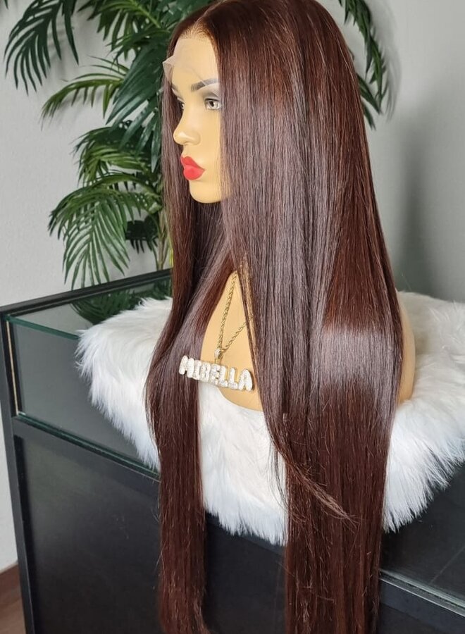 Cocoa Bonita - Frontal Wig Choco Brown Straight 30" - Made With Single Donor Raw Vietnamese Hair