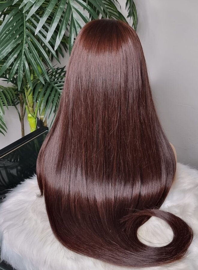 Cocoa Bonita - Frontal Wig Choco Brown Straight 30" - Made With Single Donor Raw Vietnamese Hair