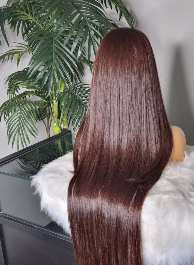 Cocoa Bonita - Frontal Wig Choco Brown Straight 30" - Made With Single Donor Raw Vietnamese Hair