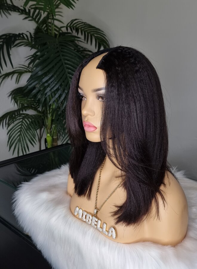 Shy Mary - V Part Wig Kinky Straight 12" - Steamed Raw Indian Hair - Cap M