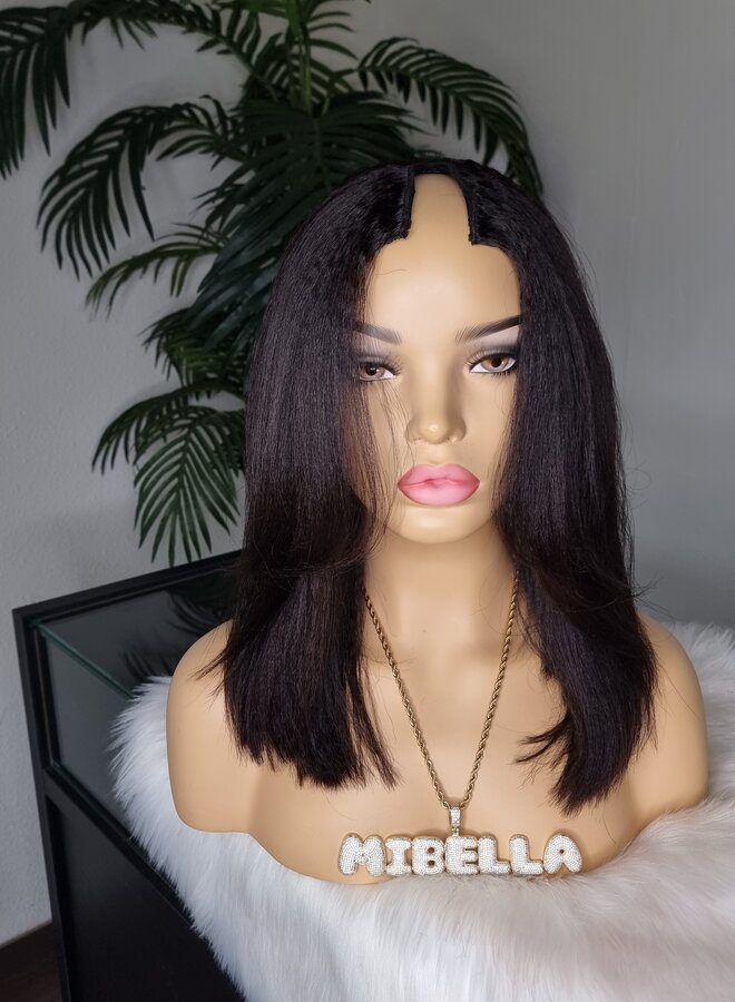 Shy Mary - V Part Wig Kinky Straight 12" - Steamed Raw Indian Hair - Cap M