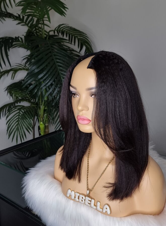 Shy Mary - V Part Wig Kinky Straight 12" - Steamed Raw Indian Hair - Cap M