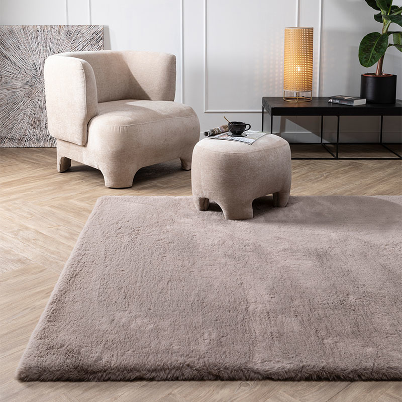 Vloerkleed Fluffy - Taupe - Maat: 80 x 150 cm, Taupe