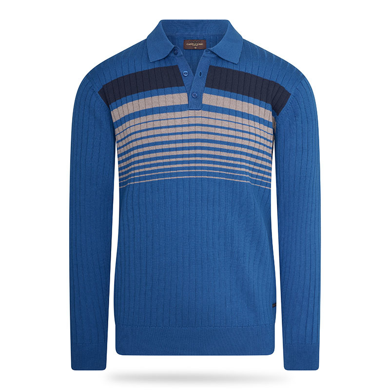 Gestreepte Knitted Longsleeve Polo - Maat XL Kleur : Blauw | Koopjedeal.nl - Altijd de beste deal