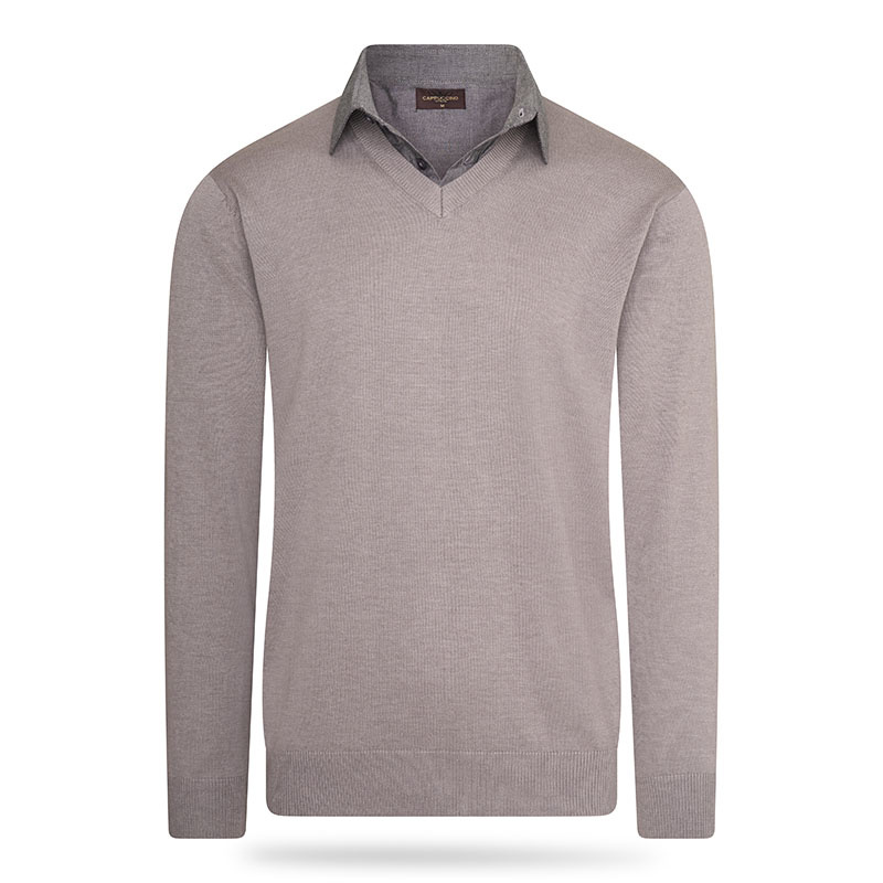 Cappuccino Italia - Heren Sweaters Mock Pullover Grijs - Grijs - Maat XL