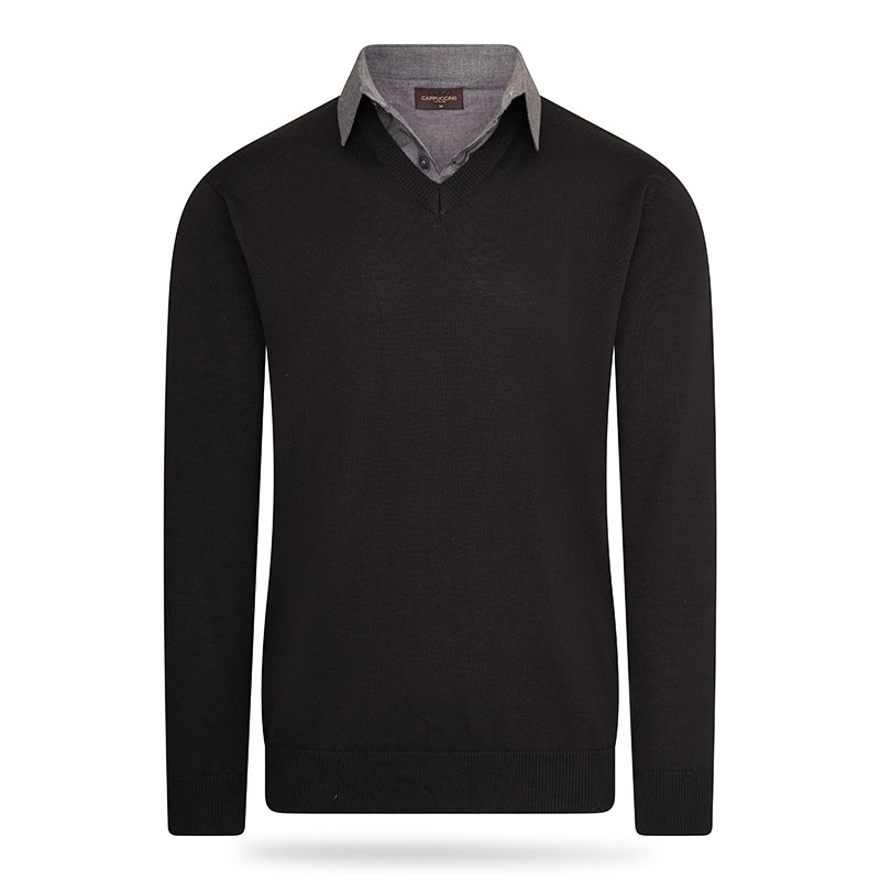 Cappuccino Italia - Heren Sweaters Mock Pullover Zwart - Zwart - Maat M