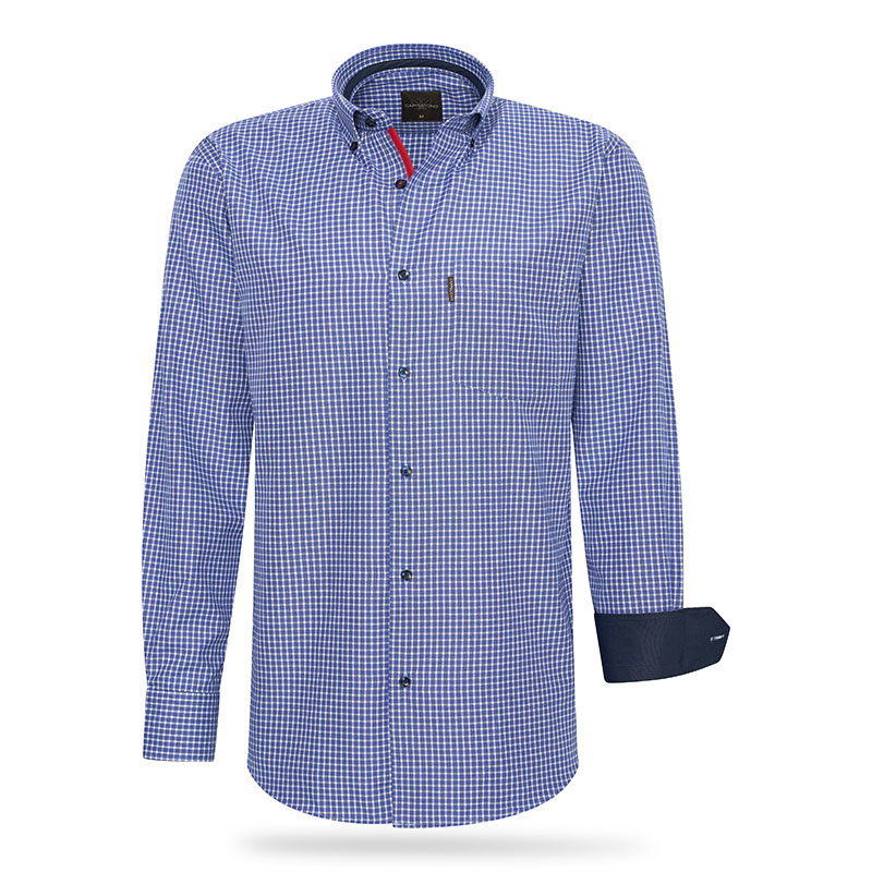 Cappuccino Italia - Heren Overhemden Regular Fit Overhemd Navy Checked - Blauw - Maat L