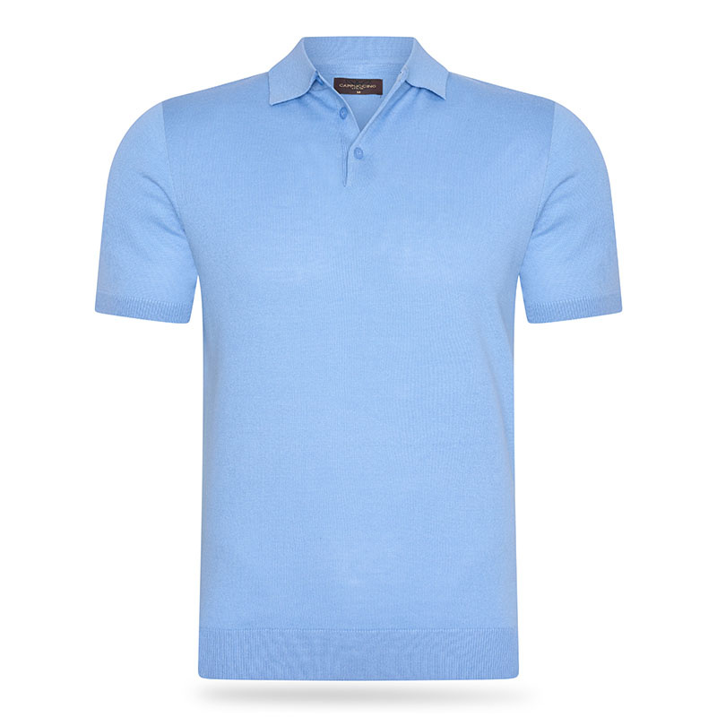 Cappuccino Italia - Heren Polo SS Plain Polo - Blauw - Maat S