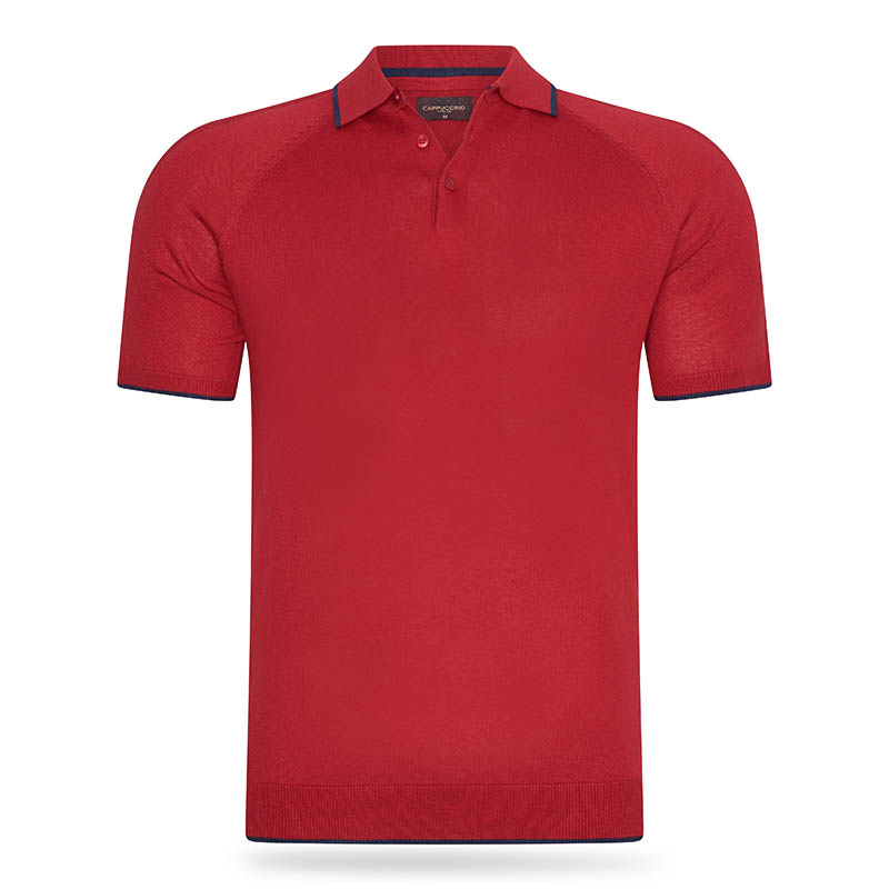 Cappuccino Italia - Heren Polo SS Tipped Polo - Rood - Maat M