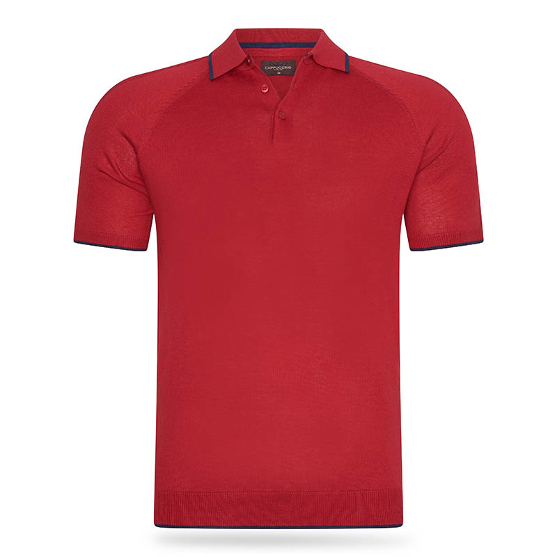 Cappuccino Italia - Heren Polo SS Tipped Polo - Rood - Maat XXL