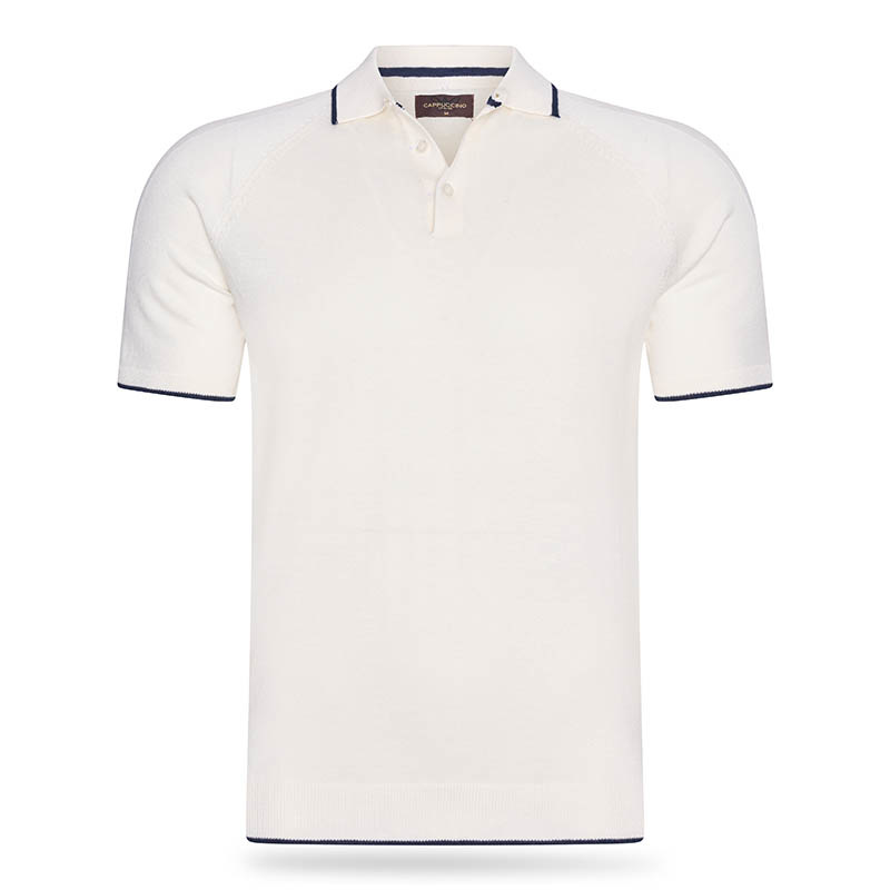 Cappuccino Italia - Heren Polo SS Tipped Polo - Wit - Maat XXL