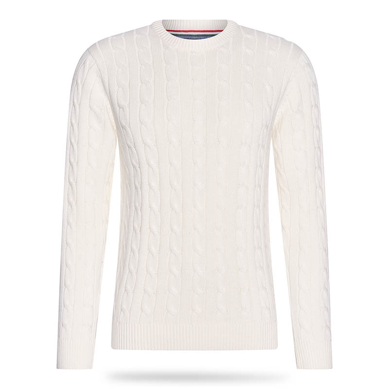 Cappuccino Italia - Heren Sweaters Cable Pullover Wit - Wit - Maat S