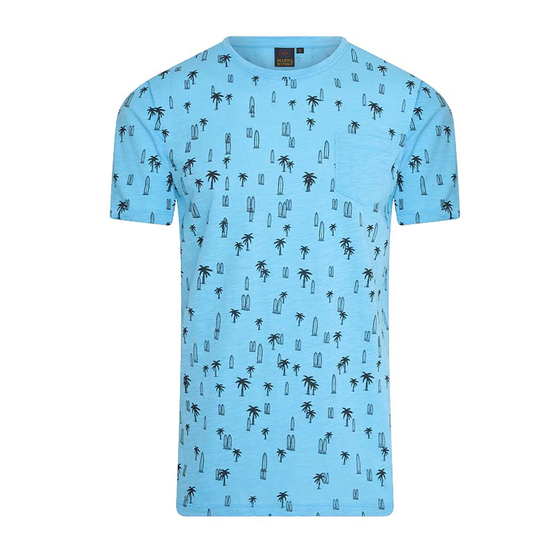 Mario Russo T-shirt - Blauw - Surf Patroon - Zomershirt - L
