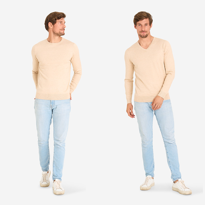 Modieuze Pull Over - Ronde of V-Hals - Beige