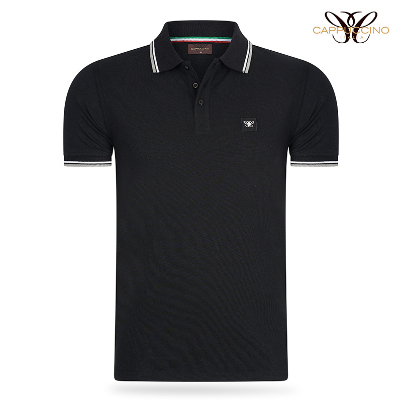 Cappuccino Italia - Heren Polo SS Polo Applique Pique - Zwart - Maat M