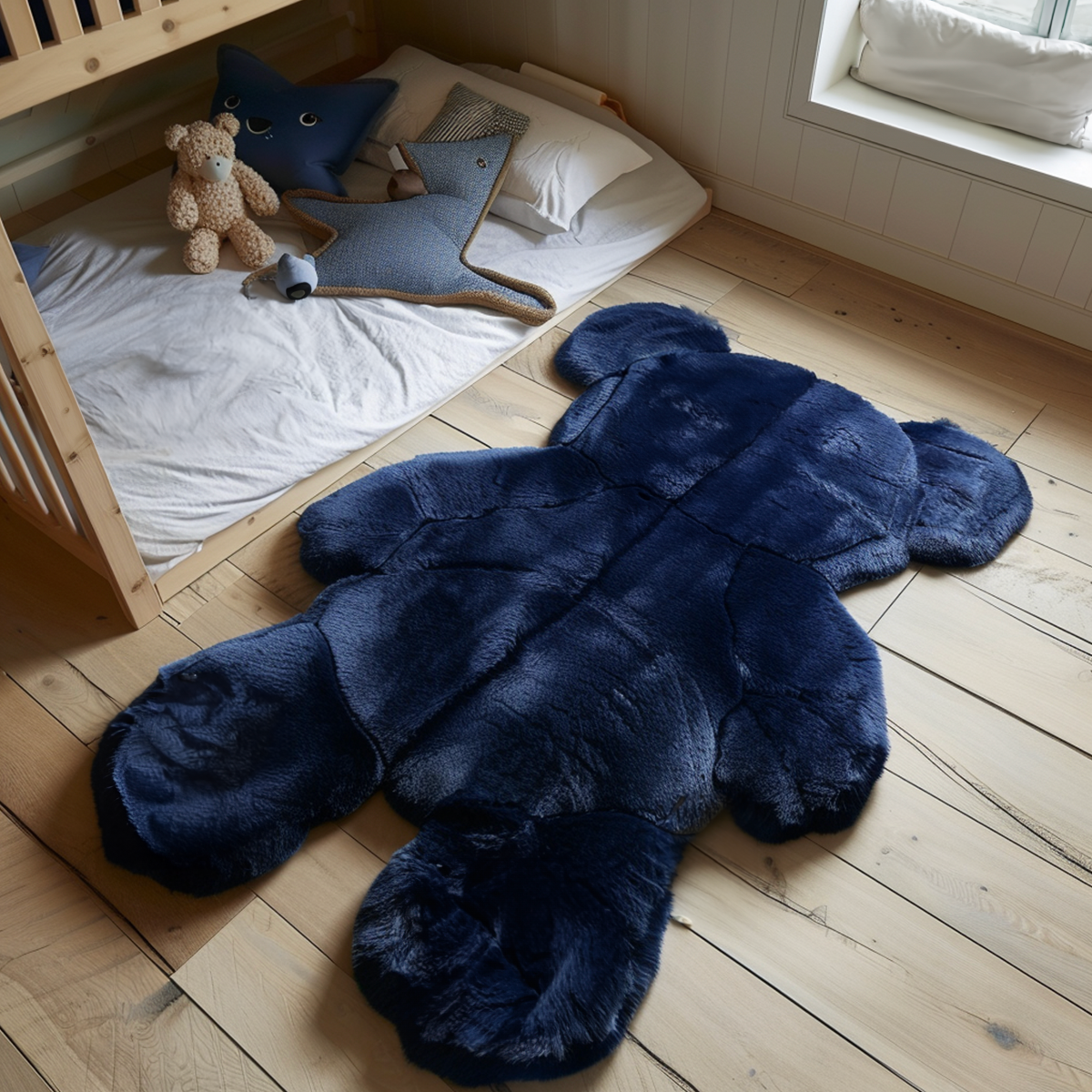 Kinder Vloerkleed Comfy Teddy - Blauw - 80 x 115 cm