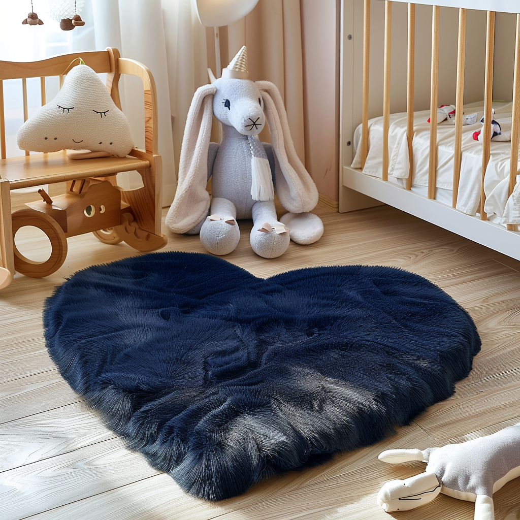 Kinder Vloerkleed Comfy Heart - Blauw - 80 x 150 cm