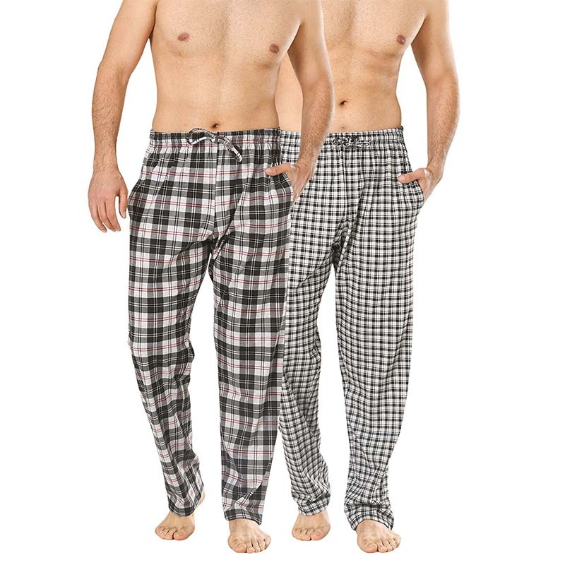 Pyjama Heren - Broek - 2 Pack - Zwart / Grijs Geruit - S - Pyama Heren Volwassenen - Pyjamabroek Heren - Pyamabroek Heren