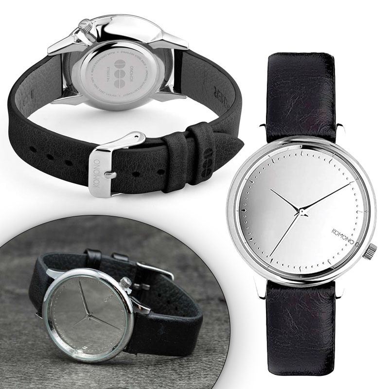 Komono Estelle Mirror Silver Black horloge KOM-W2871