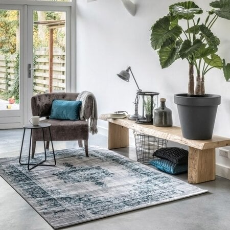 TWEEDE KANS - Vintage Vloerkleed Medaillon - 80 x 150 cm - Crème, Grijs