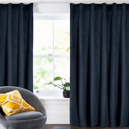 Verduisterende & Isolerende Velvet Gordijnen - 150 of 300 cm - Haken - Navy