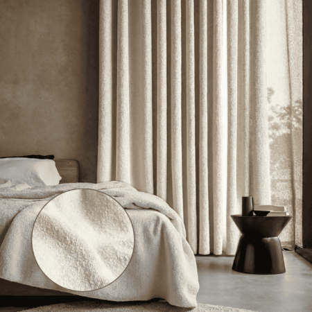 Bouclé Gordijnen - 150 of 300 cm - Haken of Ringen