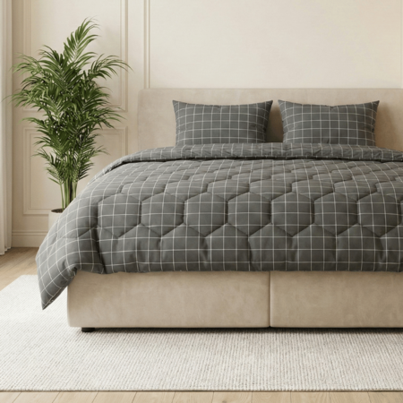 Easy Dekbed Zonder Overtrek - Squares - Grijs