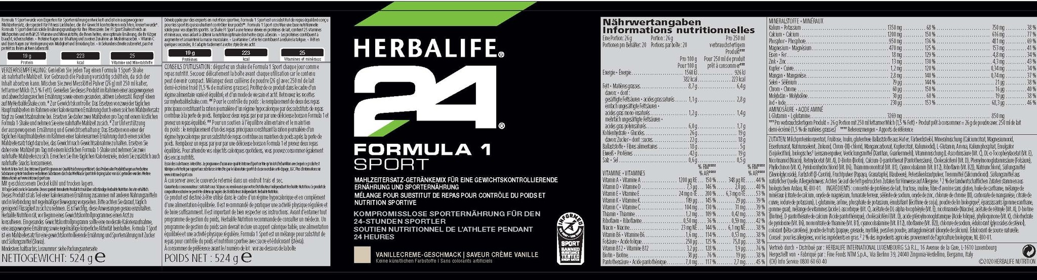 Herbalife 24 - Formula 1 Sport Crema de Vainilla
