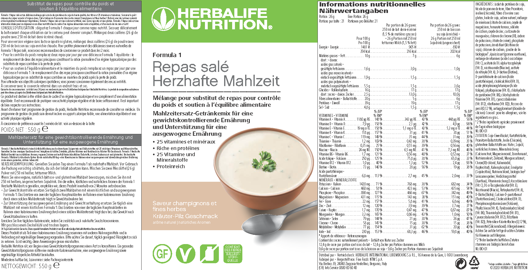 Herbalife Formula 1 - Savoury Meal - Mushroom and Herb