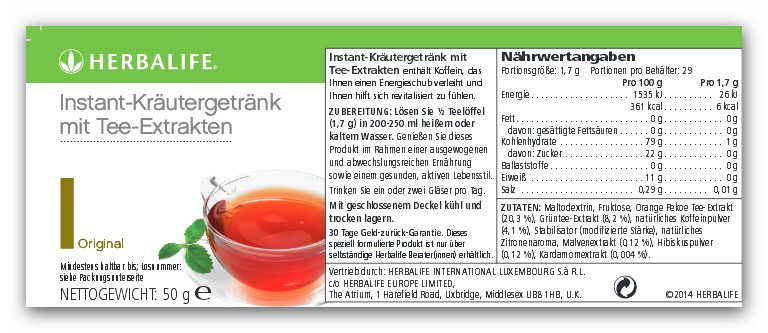 Herbalife Koffeinhaltiges Instantgetränk mit Tee-Extrakten - Original