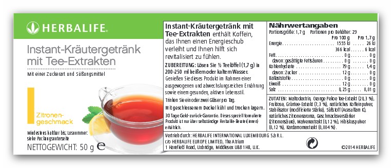 Herbalife Koffeinhaltiges Instantgetränk mit Tee-Extrakten – Zitrone