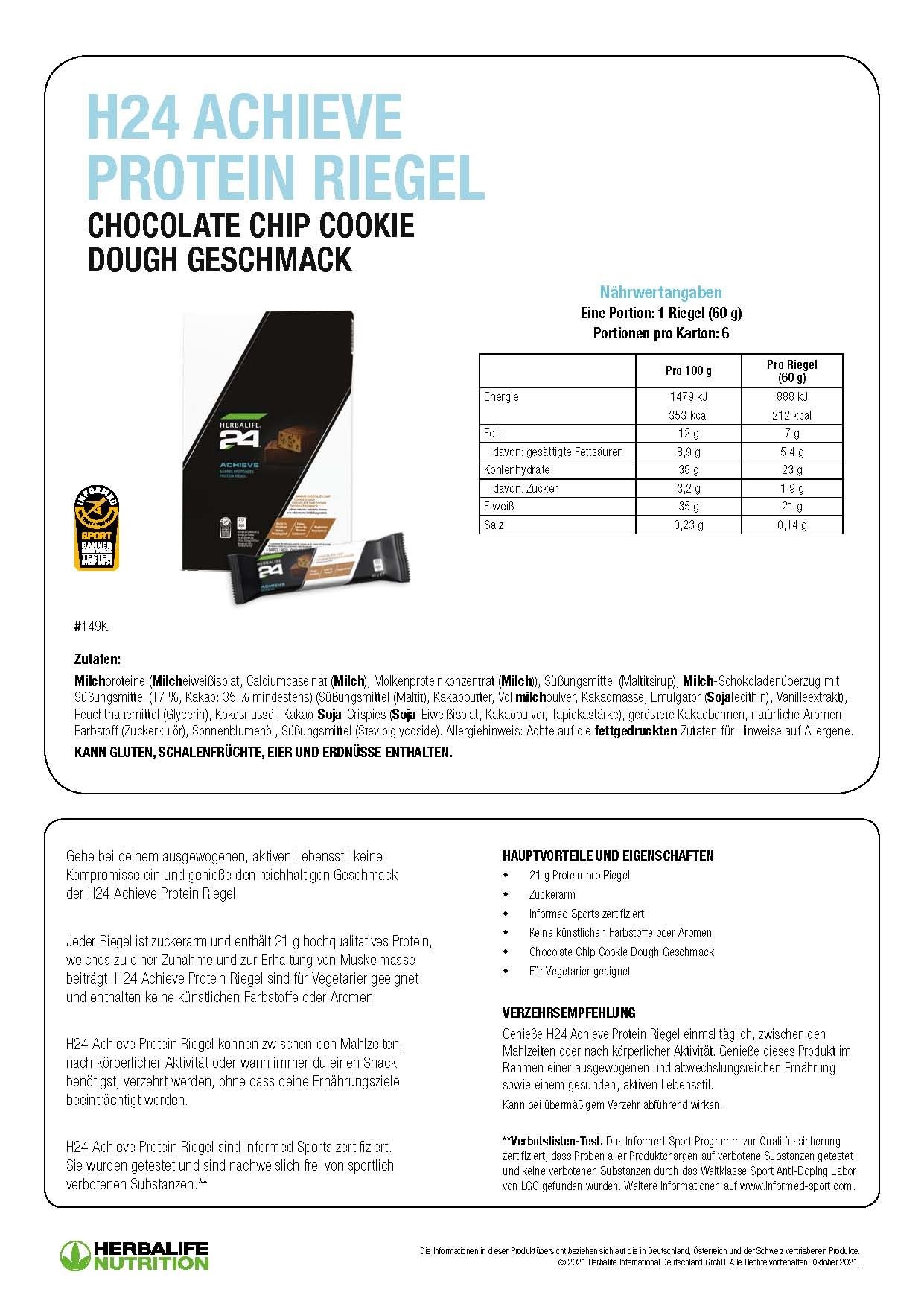 Herbalife 24 - Achieve Protein Riegel Chocolate Chip Cookie Dough