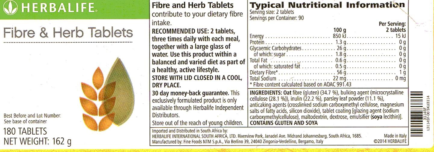 Herbalife Fibre and Herb Supplement 180 tablets