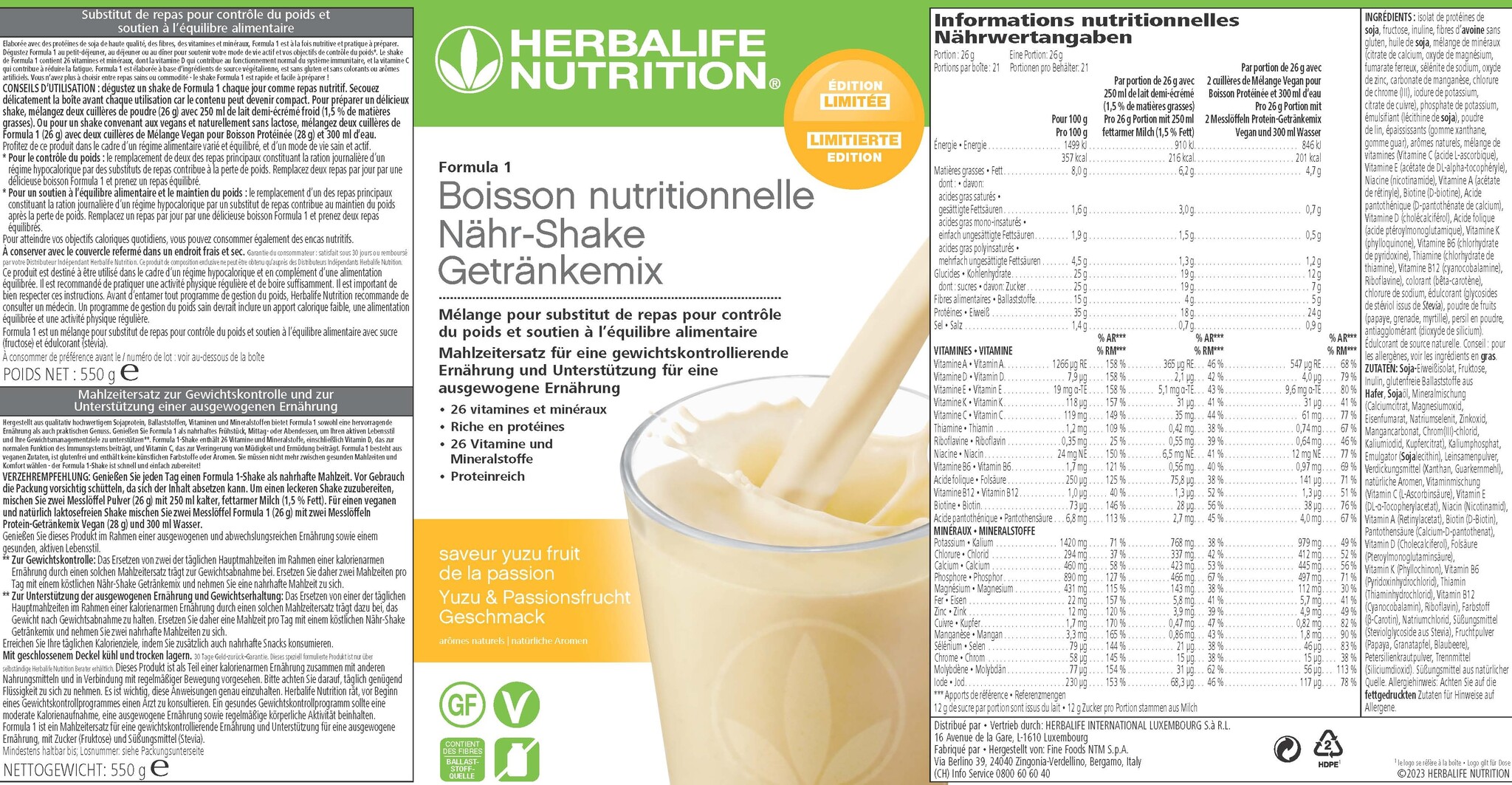 Herbalife Formula 1 Shake – Yuzu & Passionsfrucht - Vegane Zutaten