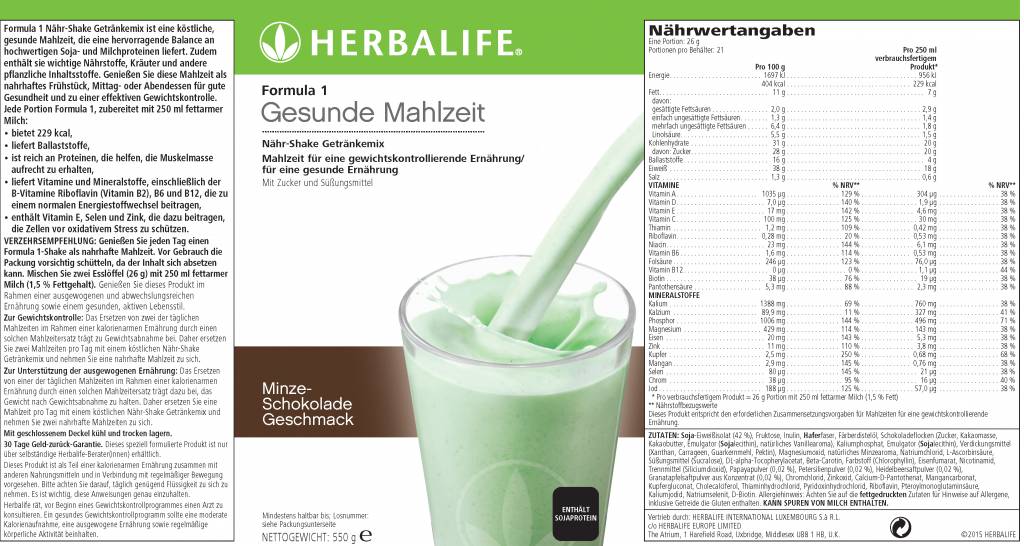 Herbalife Formula 1 Nähr-Shake Getränkemix 2789 - Minze Schokolade
