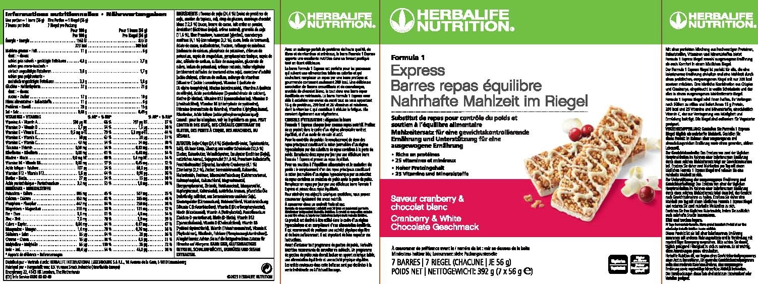 Herbalife - Barritas Formula 1 Express Sabor a Arándano y chocolate blanco