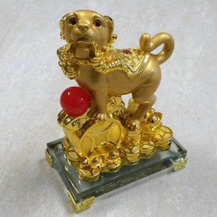 Goldener Hund für Wohlstand mit Münzen ca. 14x9x20cm