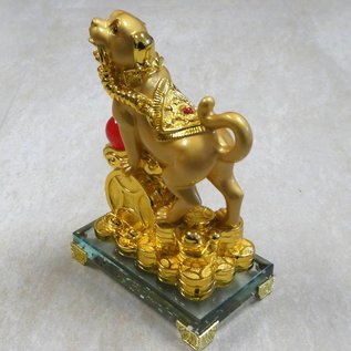 Goldener Hund für Wohlstand mit Münzen ca. 14x9x20cm