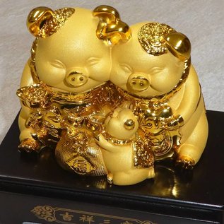 Goldenes Glücksschwein auf Goldbarren, ca.15x9x19cm - Copy