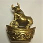 Bronze Ox for good fortune on golden ingot 10x7x13 cm