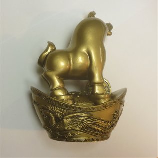 Bronze Ochse für gutes Glück auf Goldbarren ca.10x7x13 cm