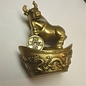 Bronze Ox for good fortune on golden ingot 10x7x13 cm