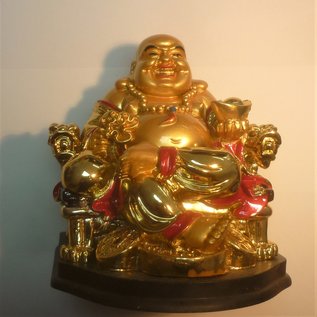 golden laughing Buddha on chair 12x13x13cm