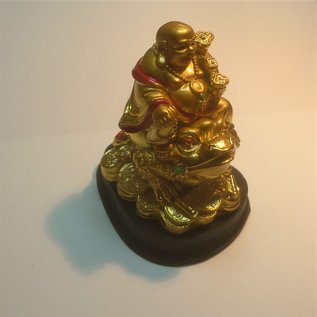 goldener lachender Buddha auf Geldfrosch 7x7,5x9cm